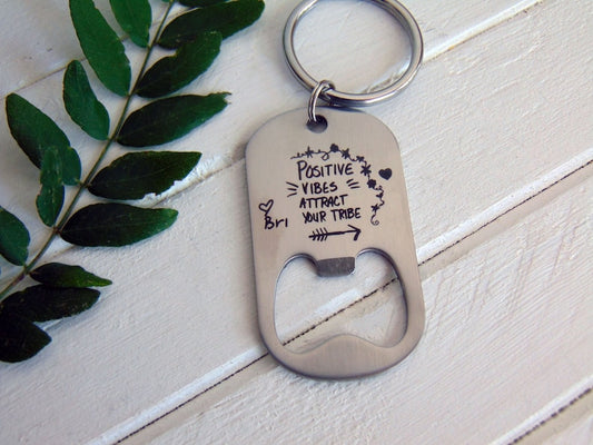Bottle Opener Dog Tag - Key Chain or Ball Chain - Your Handwriting _ or Desgin _ or Custom Font Text - Laser Engraved - Stainless Steel Tag