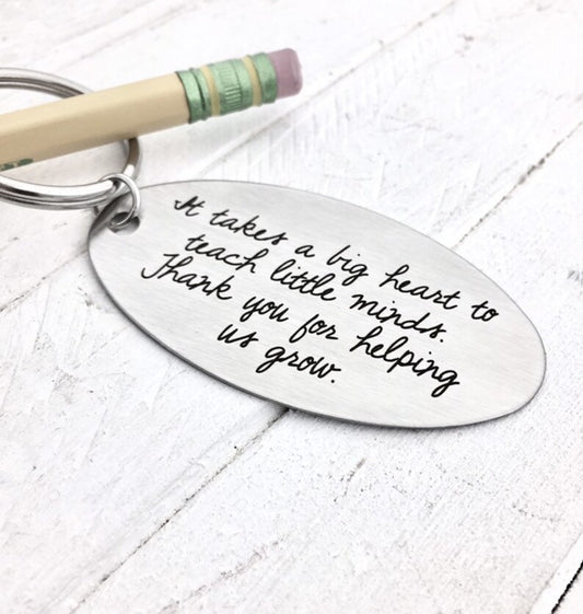 Teacher's Gift Key Chain, Your Actual Handwriting or Font - front and/or back options, Personalized Custom Key Chain, Stainless Steel