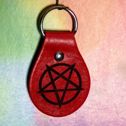 Inverted Pentagram Leather Keychain