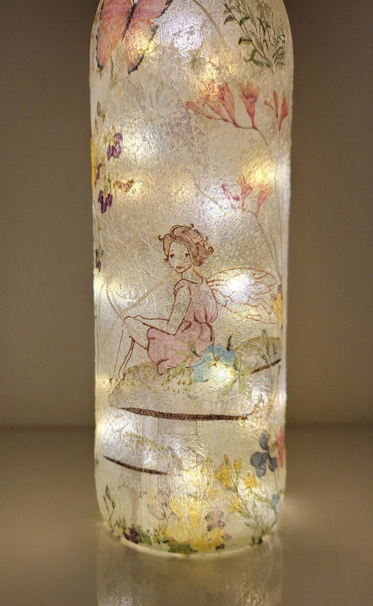 Fairy Bottle Lamp | Decoupage Handmade Light | Fantasy Themed Bedroom Decor