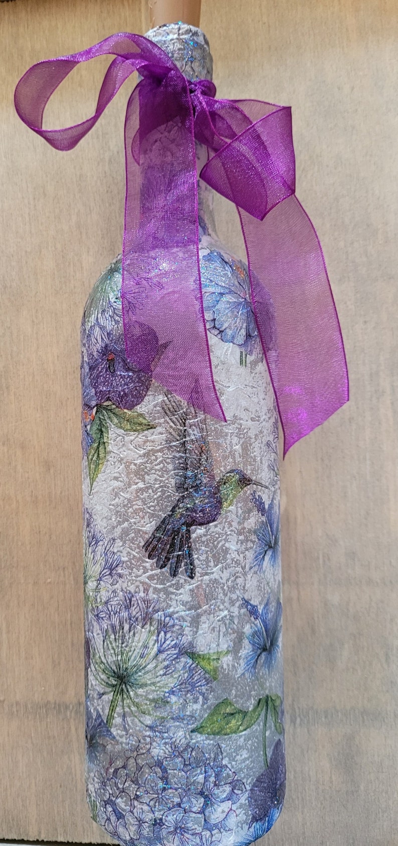 Hummingbird Bottle Lamp | Decoupage Bird Light | House warming gift | Nature decor
