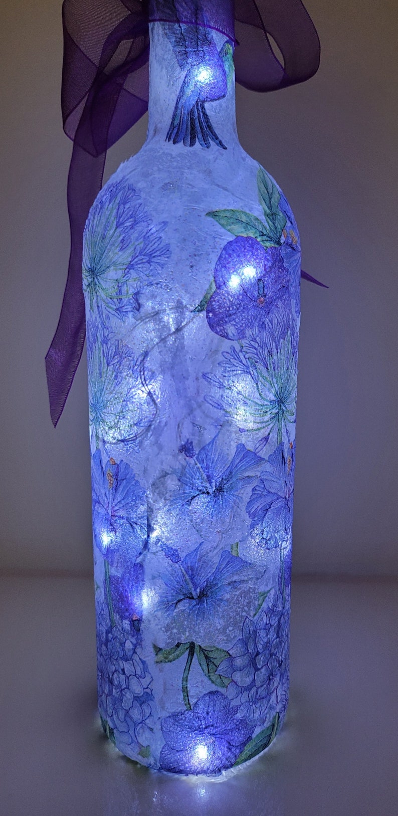 Hummingbird Bottle Lamp | Decoupage Bird Light | House warming gift | Nature decor
