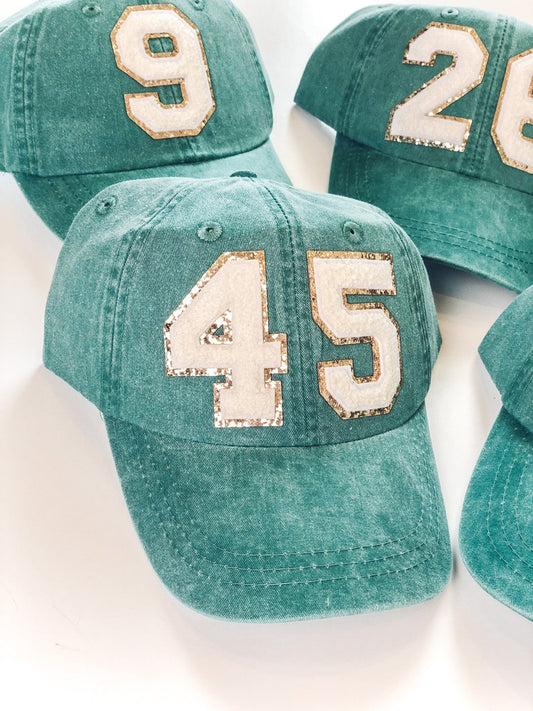 Custom Chenille Number Patch Hat: Pigment Dyed Cotton Ball Cap