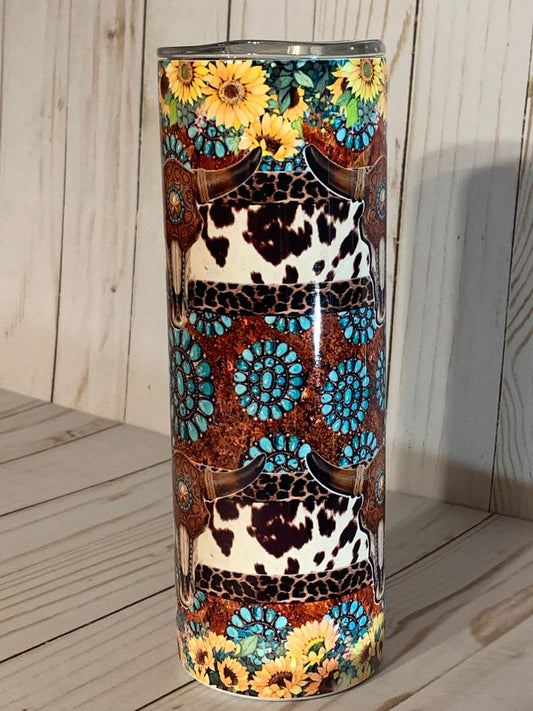 Boho Country 20oz Tumbler, Turquoise And Cowboy Hats, Farm Girl, Stainless Steel Cup, Travel Cup,