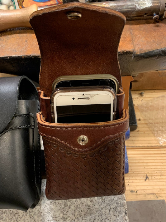 Handmade Leather Double Phone Case, Holster for 2 Phones, Full Grain Leather, Amish Made in USA