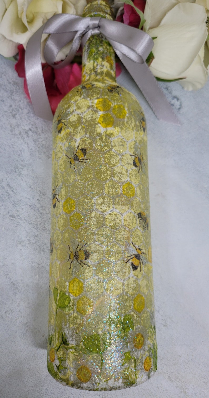 Bumble Bee Bottle Lamp | Decoupage LED Light | Insect themed Gift