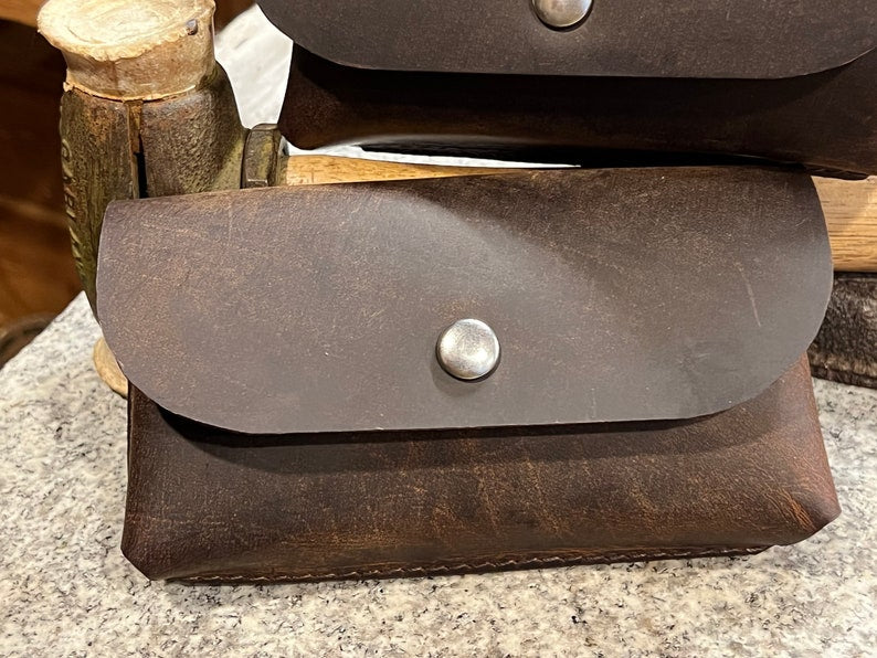 Handmade Leather Horizontal Phone Case, Full Grain Buffalo Leather Holster, Made in USA