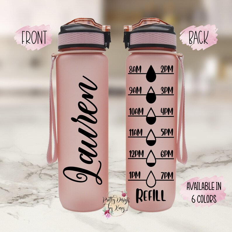 Custom Water Bottle | Water Bottle Tracker | Water Bottle With Hourly Time Tracker | Personalized Water Bottle With Straw | Monogram Gifts