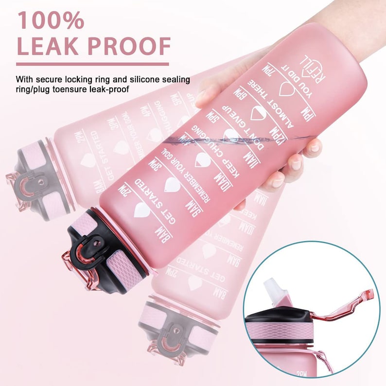 Motivational 1L Water Bottle with Time Marker & Straw