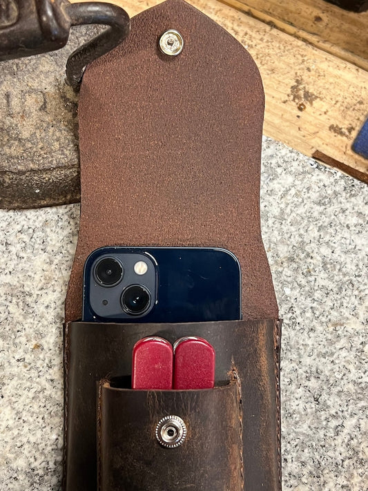 Leather Phone Case Multi Tool Leatherman Combo Holster, Full Grain Buffalo Leather Handmade - Made in USA