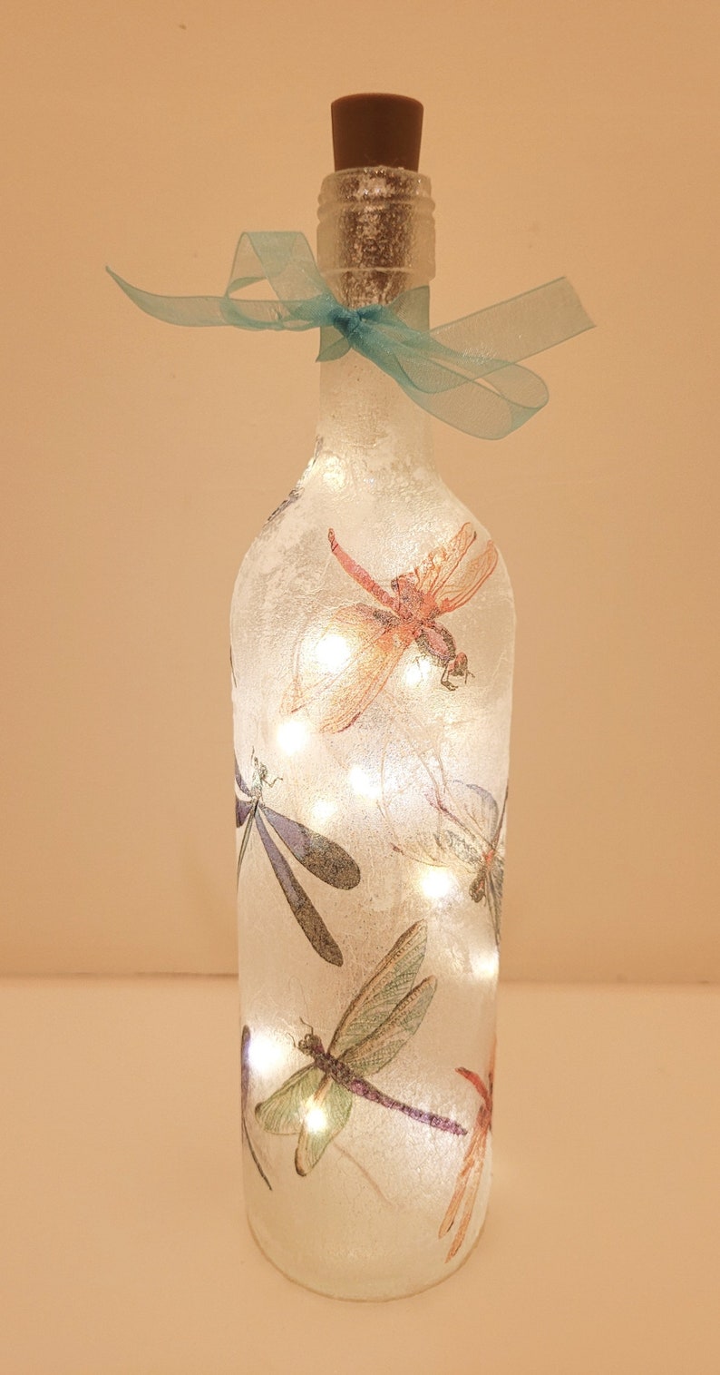 Dragonfly Bottle Lamp | Wildlife lover gift | Rustic Home Lighting | Decoupage Light