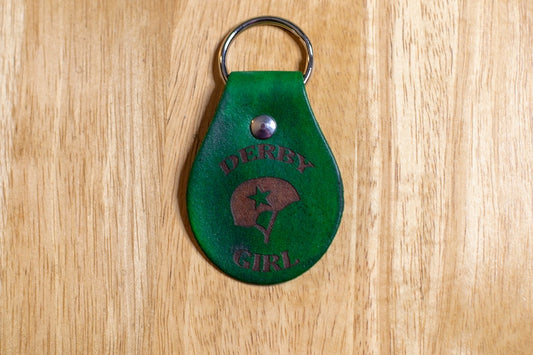 Roller Derby Girl Helmet Leather Keychain