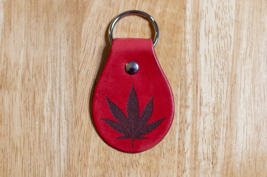Cannabis Leaf Leather Keychain