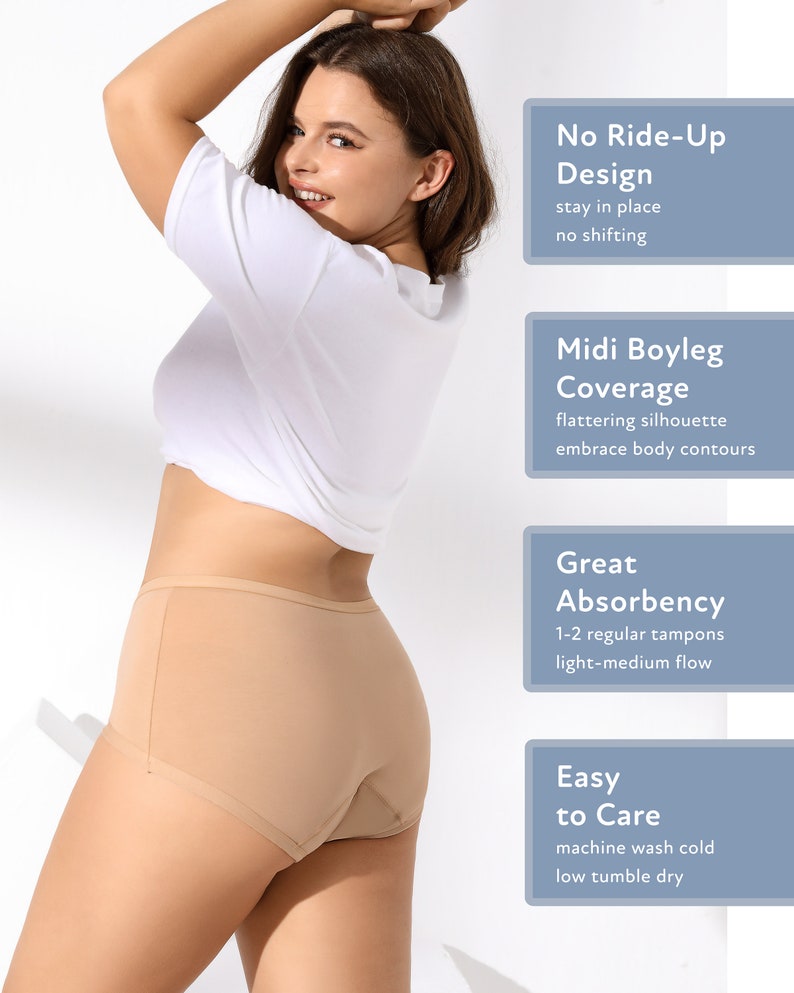 Goat Union Organic Cotton Boyleg Period Underwear for Women & Teens - Moderate Absorbency Period Panty