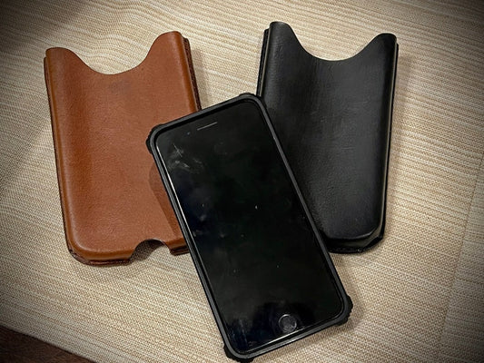 Leather Phone Sleeve Holster, No Flap, Belt Clip, Full Grain Buffalo Leather, Made in USA