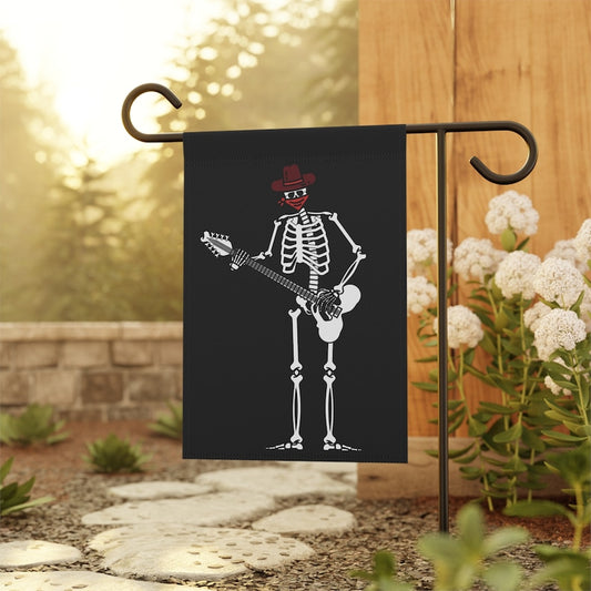 Rock n Roll Skeleton Garden Flag: Guitar Player Halloween Decor