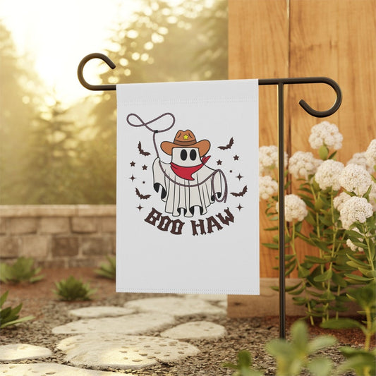 Boo Haw Halloween Garden Flag: Cowboy Ghost Fall Decor