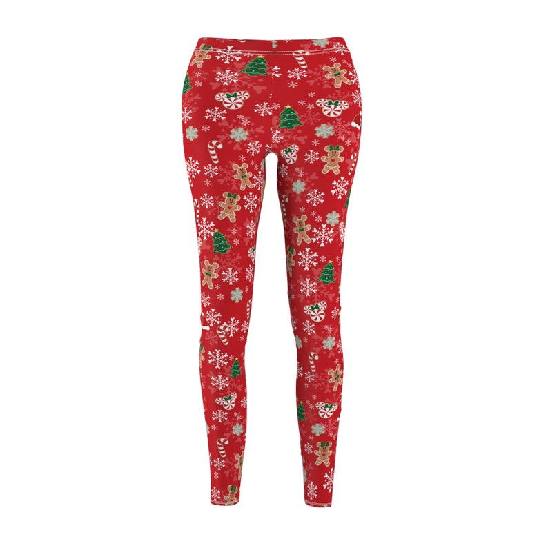 Mickey's Very Merry Christmas Party MVMCP Red Printed Legging | Women's Cut & Sew Casual Leggings - Snowflake Gingerbread Cookie