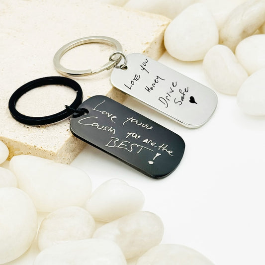 Engraved Handwriting Keychain • Personalized Stainless Steel Gift