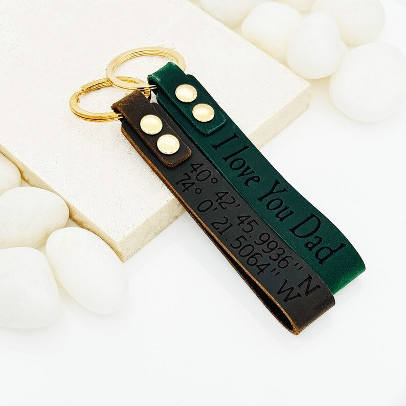 Personalized Leather Keychain • Custom Laser Engraved Gift