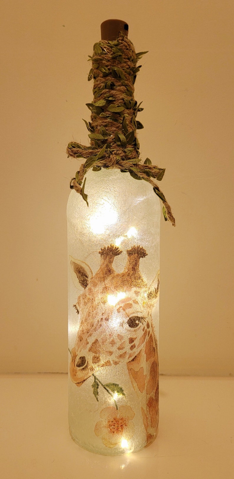 Giraffe Bottle Lamp | Safari Home Decor | Wildlife Gift | Handmade LED Bottle Light