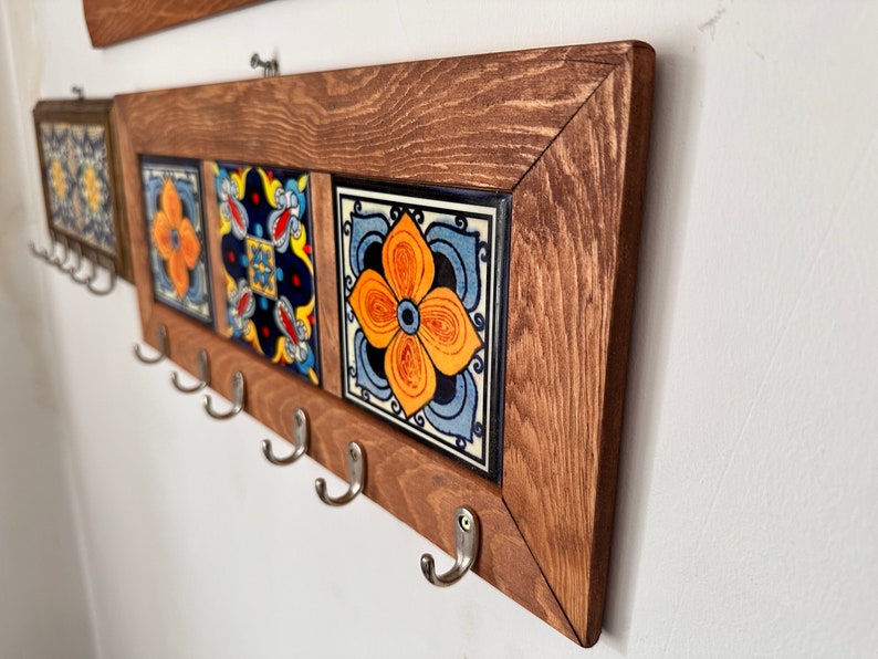 Wall Key Holder & 6 Keys Hooks, Rustic Storage Shelf Hook, Entryway Decor, Hall Tidy, Mail Organizer, Hanging Tiled Key Rack, Christmas Gift