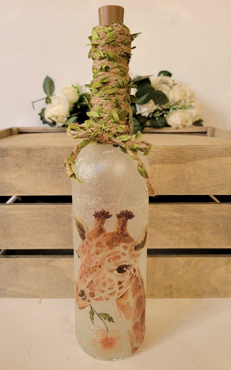 Giraffe Bottle Lamp | Safari Home Decor | Wildlife Gift | Handmade LED Bottle Light