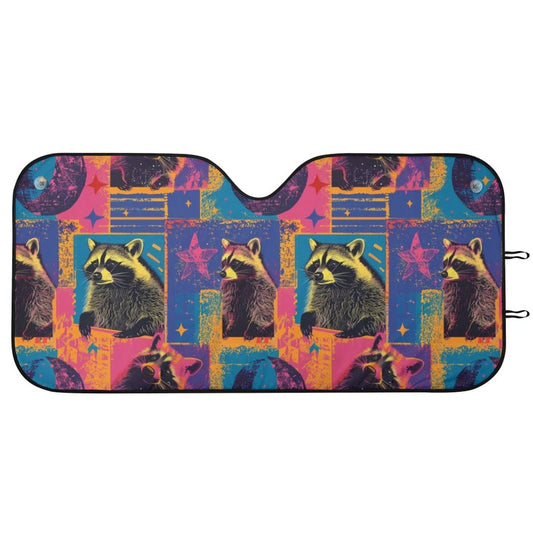 Y2K Retro Raccoon Car Sunshade, Vintage Raccoon Windshield Sunshade, Car Decor Gift For Raccoon Lover, Front Window Cover