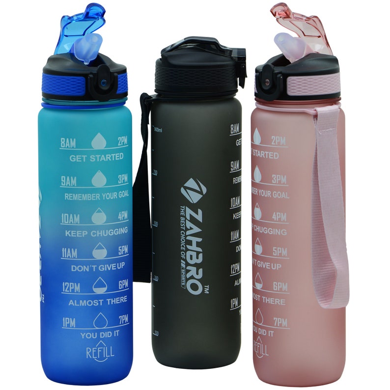 Motivational 1L Water Bottle with Time Marker & Straw