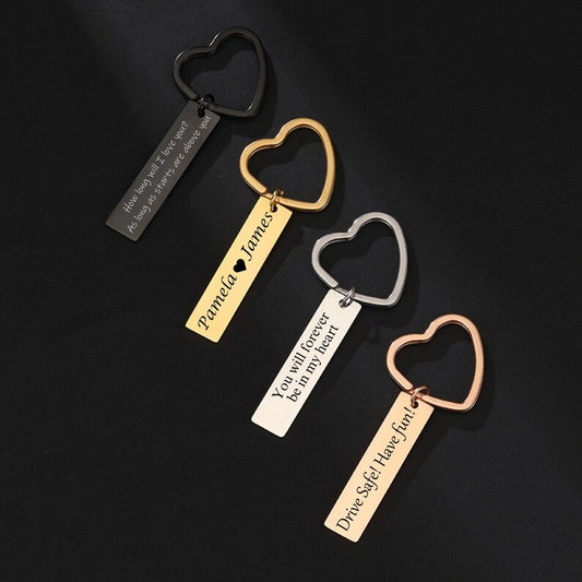 Stainless Steel Heart Keychain | Custom Engraved Personalized Gifts for Him, Mom, Best Friend | Birthday Gift for Girlfriend