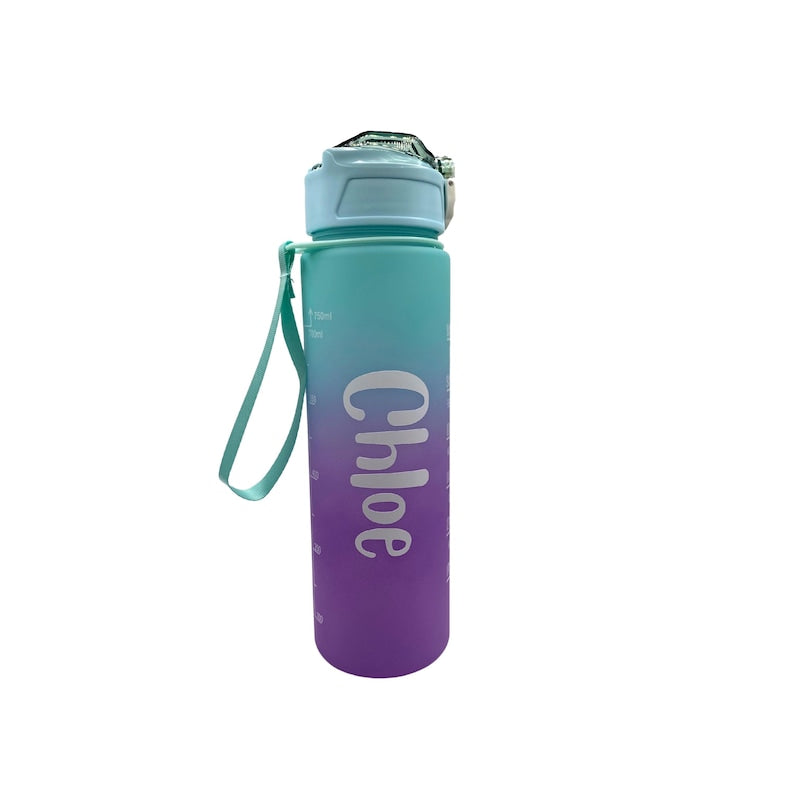 Personalised Motivational Water Bottle with Pop Up Straw and Time Markings, Leak Proof, BPA free