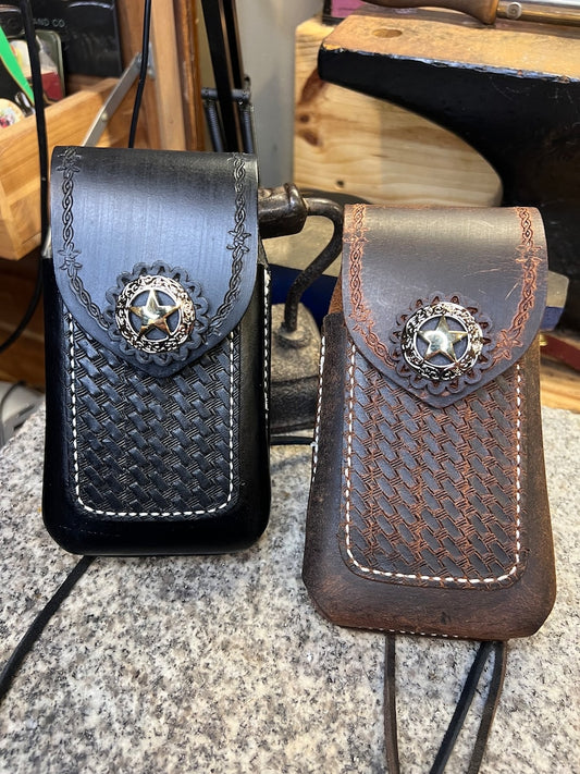 Leather Back Cinch Phone Case for Saddle, Handmade Full Grain Buffalo Holster, Made in USA