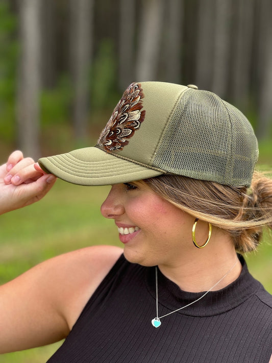 Feather Trucker Hat: Custom Color Foam Vintage Style