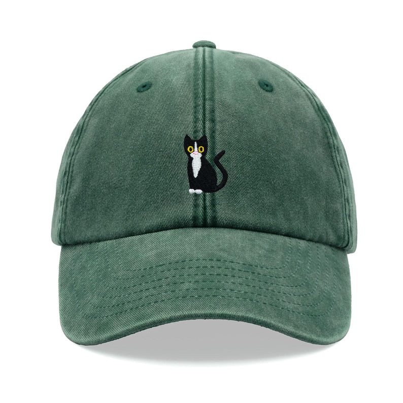 Black & White Tuxedo Cat Baseball Cap Vintage Washed Cotton Unisex Dad Hat Adjustable Funny Faded Sports Sun Summer Holiday Cat Lady Man