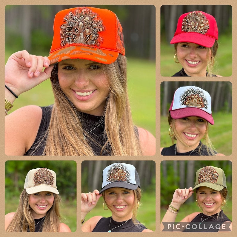 Pheasant Feather Trucker Hat – Camo Hunting Hat, Unisex