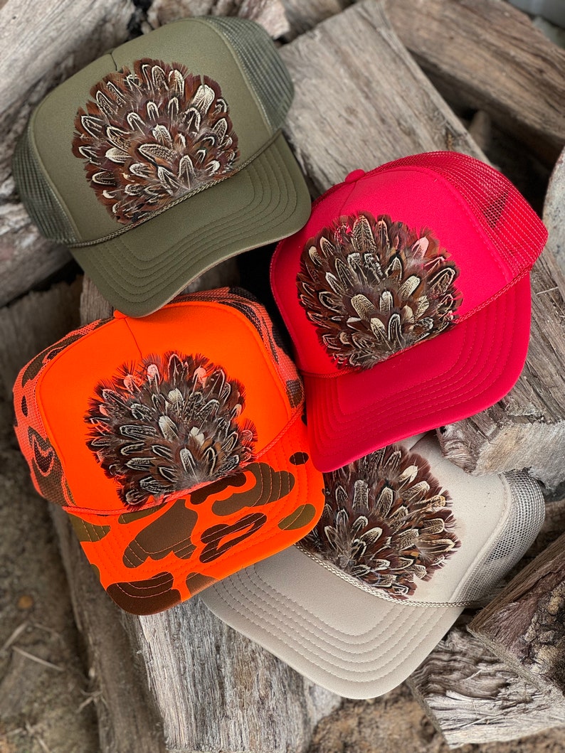 Pheasant Feather Trucker Hat – Camo Hunting Hat, Unisex