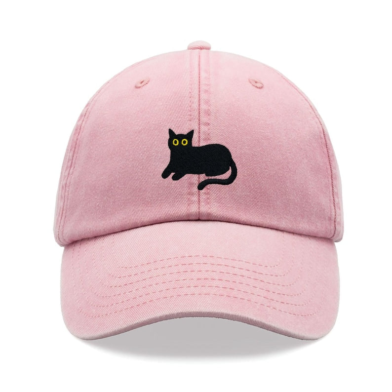 Black Cat Lying Down Baseball Cap Vintage Washed Cotton Unisex Dad Hat Adjustable Funny Faded Sports Sun Summer Holiday Funny Cat Lady Man