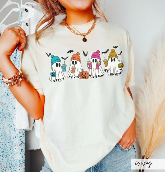 Comfort Colors Halloween Ghost Coffee Shirt: Spooky Fall Tee