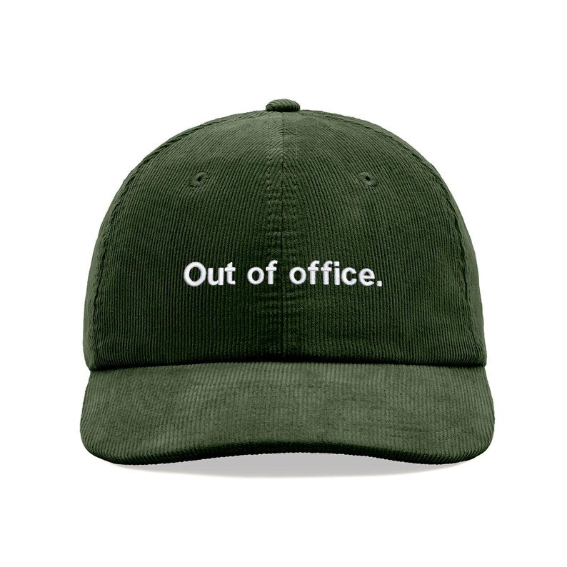 Out of office. Corduroy Baseball Cap Cotton Unisex Dad Hat Adjustable Sun Summer Holiday Beach Funny Joke
