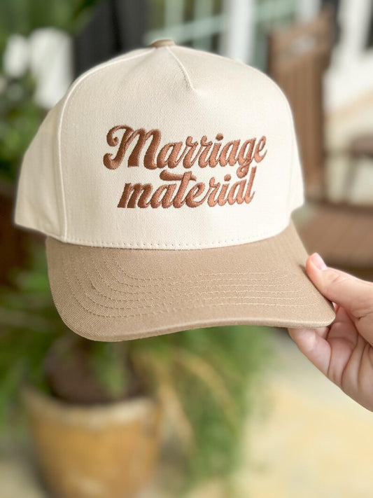 Marriage Material Vintage Two Tone Hat - Embroidered Canvas Ball Hat