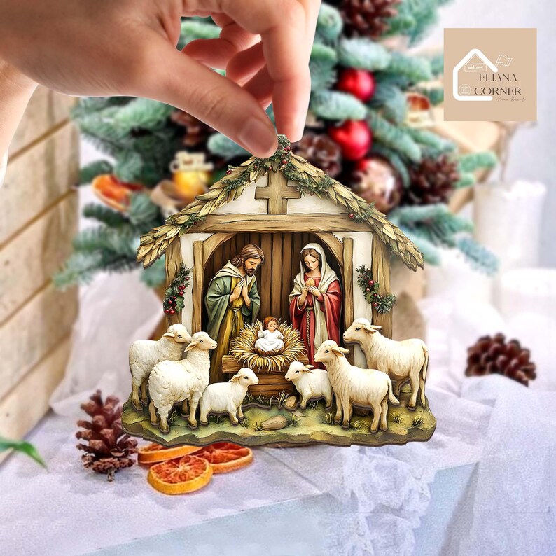Nativity Scene Wooden 2-layer Ornament, Christian Ornament, Nativity Jesus Christ Decoration, Religious Christmas Home Decor