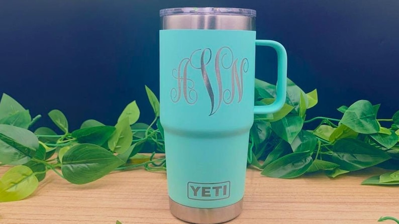 Personalized YETI 20 oz Travel Mug with Handle – Laser Etched, Company Logo Gift