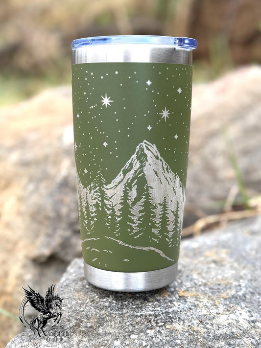 Engraved Mountain Night Sky 20 oz Tumbler