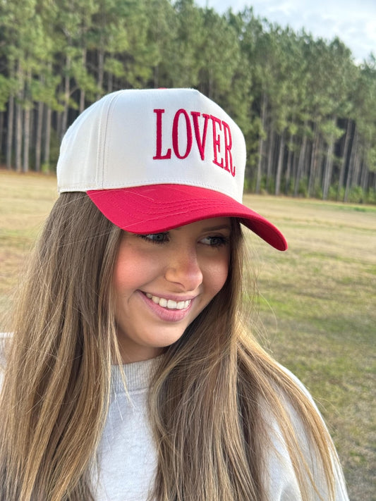 Lover Two Tone Red Vintage Trucker Hat - Valentines Day Canvas Hat