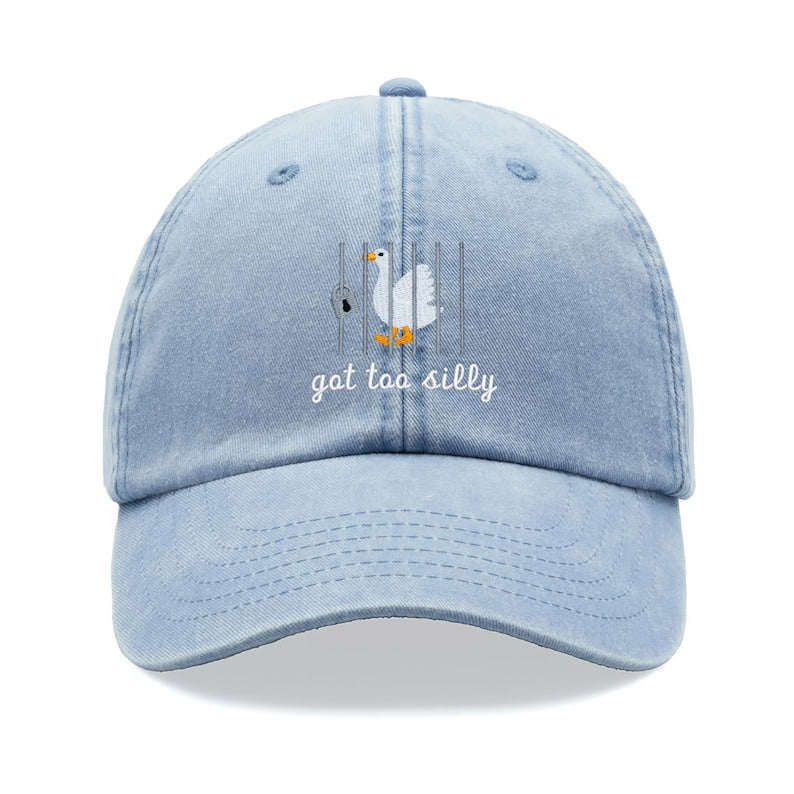 Goose Got Too Silly Baseball Cap Vintage Washed Unisex Dad Hat Adjustable Faded Sports Sun Summer Holiday Bird Watcher Farmer Funny Joke