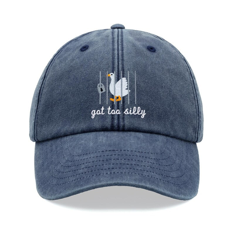 Goose Got Too Silly Baseball Cap Vintage Washed Unisex Dad Hat Adjustable Faded Sports Sun Summer Holiday Bird Watcher Farmer Funny Joke