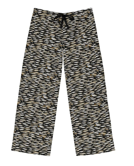 Sardine Print Pajama Pants – Men's Polyester Loungewear, Fisherman Gift