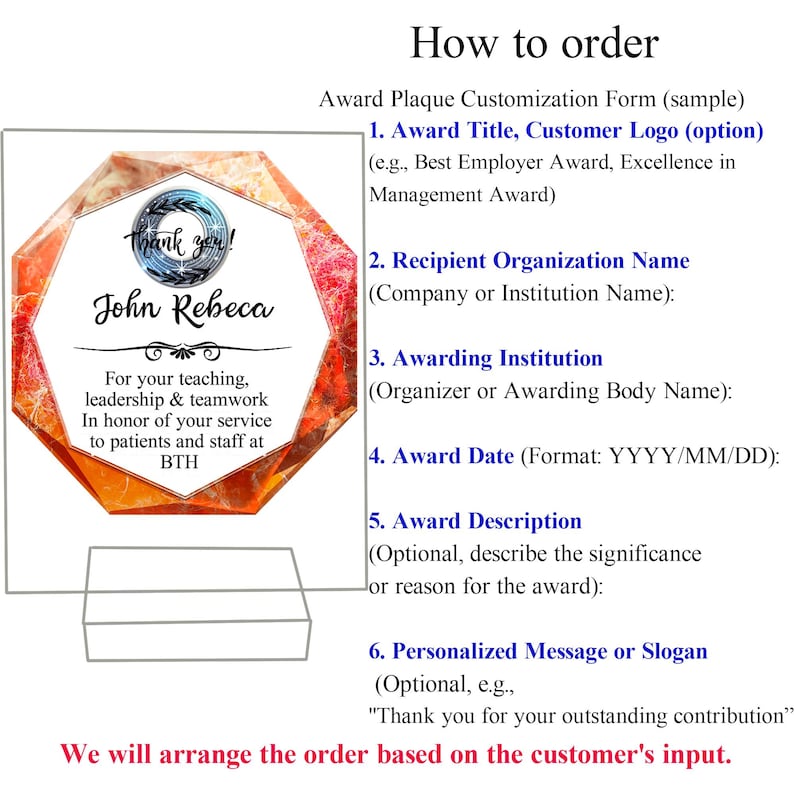 Personalized Employee Award, Retirement Appreciation, for Manager, Staff, Retirement Award Custom Award Plaque 6x8,4x6 inch , Thank you
