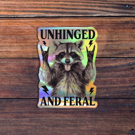 Unhinged And Feral Sticker, Funny Raccoon Sticker, Rock’n Feral Possum Decal, Vintage Feral Mom Sticker, Funny Sarcastic Quote Sticker
