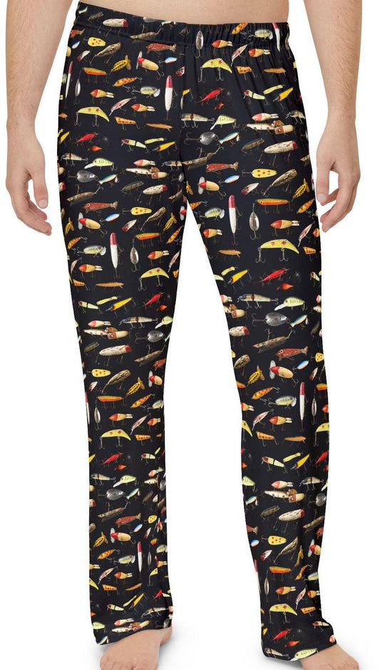 Vintage Fishing Lure Pajama Pants, Fisherman Loungewear Gift